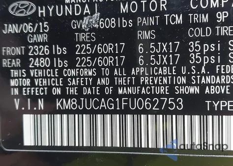 2015 Hyundai Tucson Se from USA, damaged, VIN KM8JUCAG1FU062753